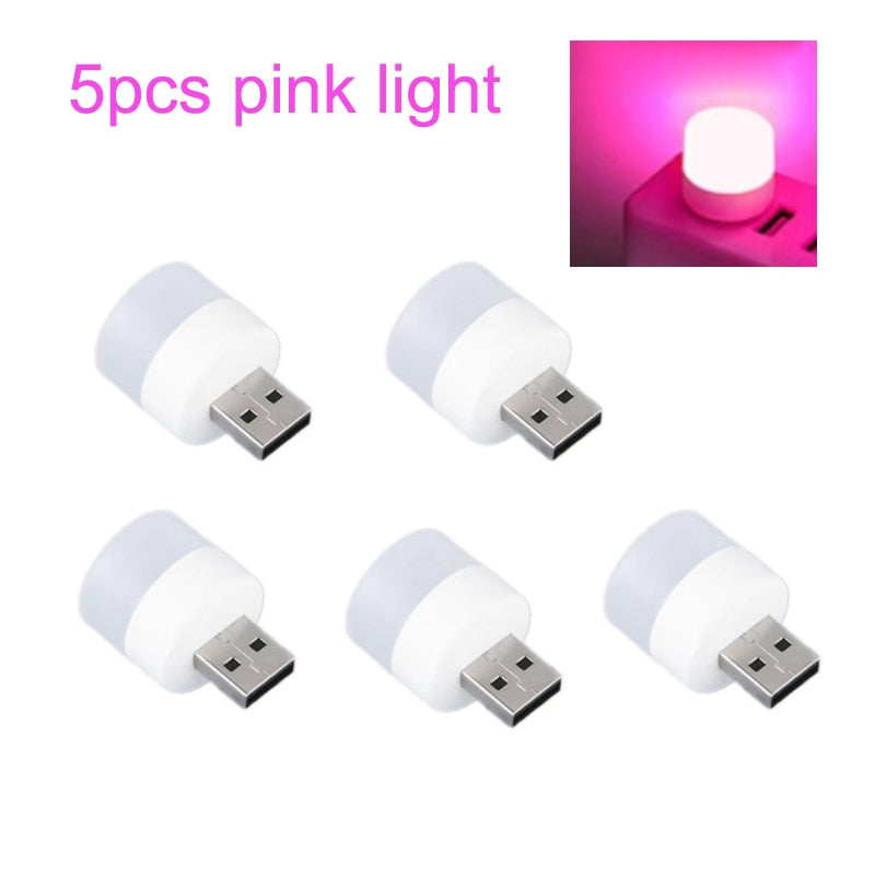 5pcs Mini USB Plug Lamp 5V Super Bright Eye Protection Book Light Computer Mobile Power Charging USB Small Round LED Night Light