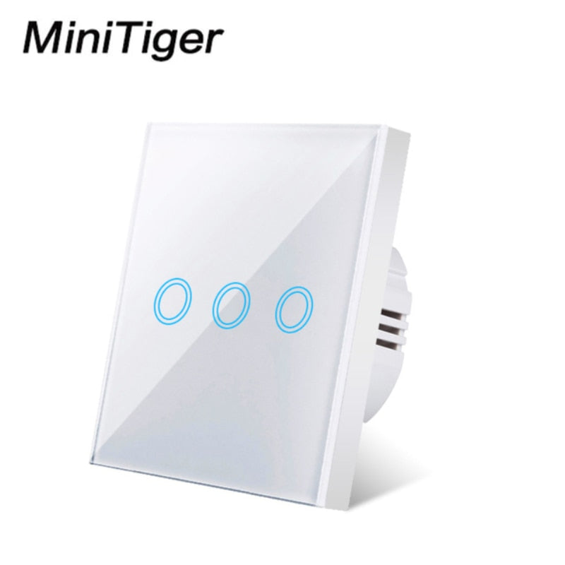 MiniTiger EU Touch Switch LED Crystal Glass Panel Wall Lamp Light Switch 1/2/3 Gang AC100-240V LED Sensor Switches Interruttore