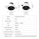 LED Recessed Downlight Frameless Built-in Spot Lamp for Living Room Corridor Bedroom Cutout Size 75mm Spot Light