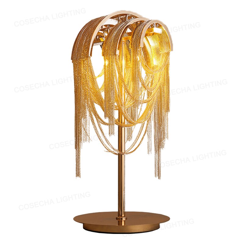 Tassel aluminum chain table lamp post-modern personality gold and silver table lamp living room bedroom study lobby floor lamp