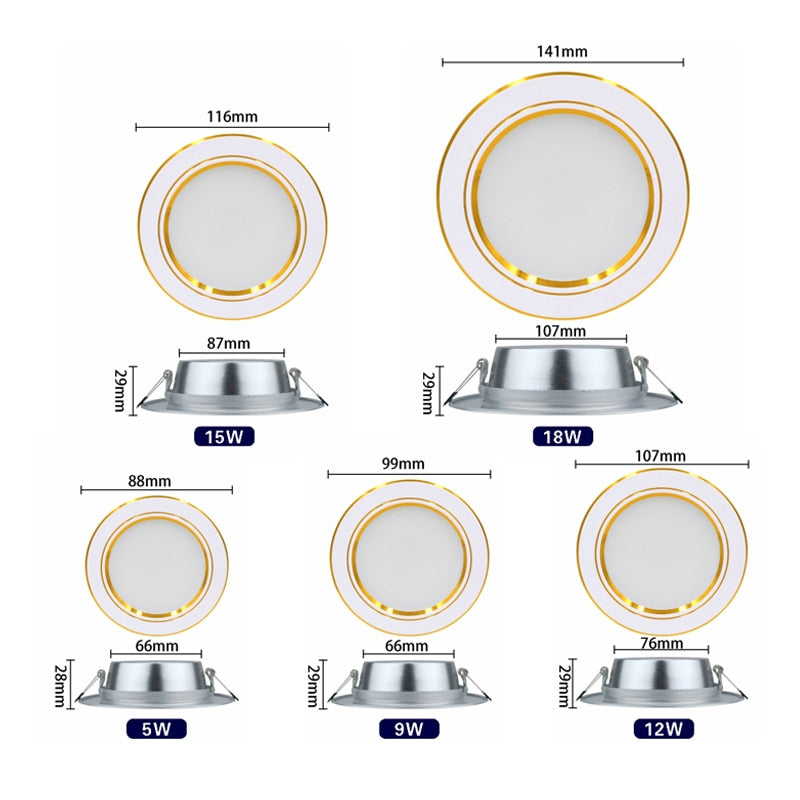 LED Downlight 5W 9W 12W 15W 18W Recessed Round LED Ceiling Lamp AC 220V 230V 240V Indoor Lighting Warm White Cold White