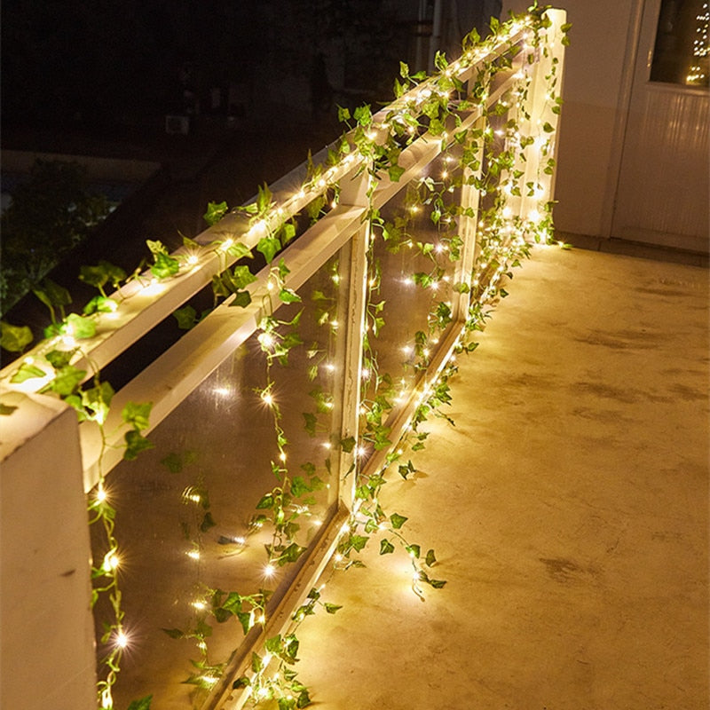 Flower Green Leaf String Lights Artificial Vine Fairy Lights Battery Powered Christmas Tree Garland Light for Wedding Home Decor