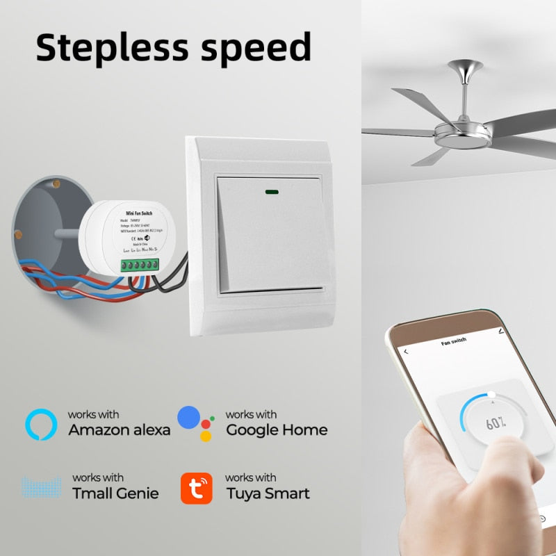Tuya Mini Fan Speed Switch WiFi Ceiling Fan Controller Smart Life  APP Remote Timing Voice Control Works With Alexa Google Home