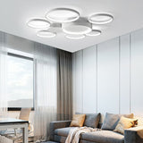 Black/White 7 Rings Flush Mount LED Ceiling Light with Remote Control for Living Room Bedroom