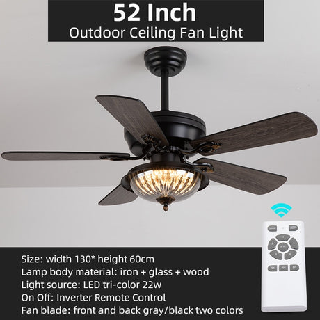 Outdoor Waterproof Sun Protection DC Motor 35W Ceiling Fans Glass House Courtyard Summer House Ceiling Fan Lighting