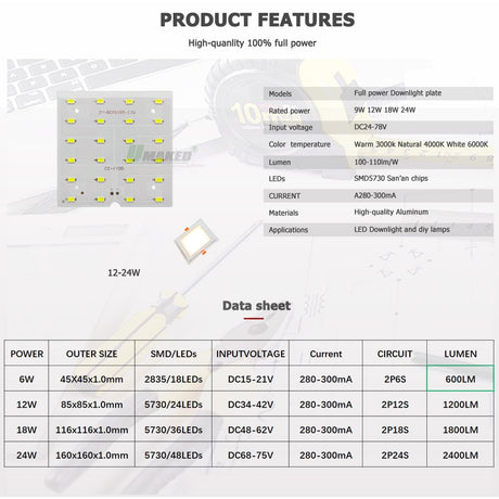 1Pcs LED PCB 6W 12W 18W LED Downlight Aluminum Plate Lighting Heatsink SMD5730 110lm/W Square Light Source For Panel Lamps