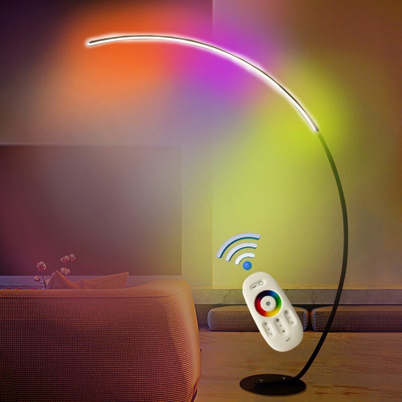 C Floor Lamp Dimming Remote Control Floor Light Black LED Corner Floor Lamp Bedroom Decoration Living Room Lamp Standing Light