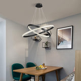 Modern 2 LED Circular Rings Crystal Pendent Light 3000K Single Color for Living Room