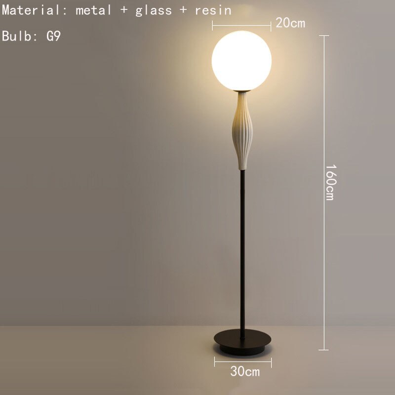 Minimalist White Glass Floor Lamp Living Room Bedroom Bedside Modern Lighting G9 Bulb White Resin 100-240V