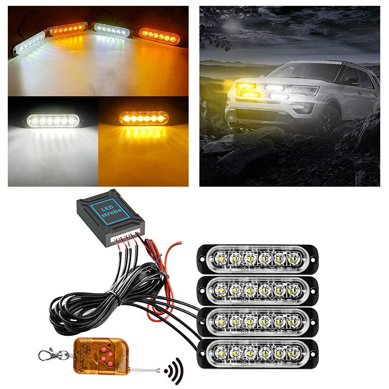 24 LED Strobe Light Wireless Car Emergency Flashing Light Car LED 12V Trailer Truck Strobos Police Warning Light Auto Diode Lamp