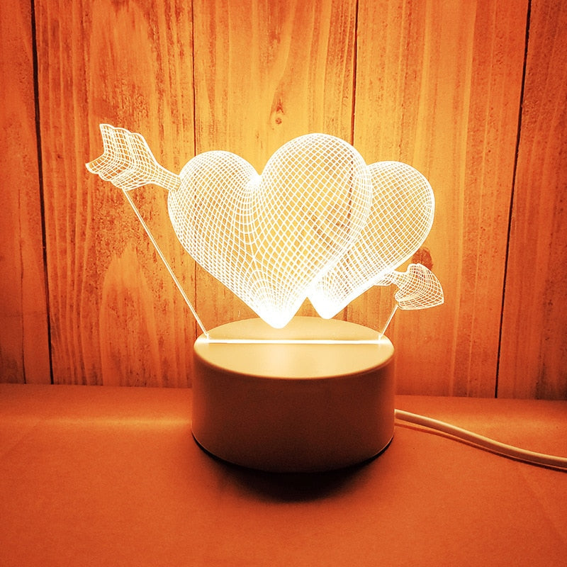 Romantic Love 3D Acrylic Led Lamp for Home Children&amp;#39;s Night Light Table Lamp Birthday Party Decors Valentine&amp;#39;s Day Bedside Lamp