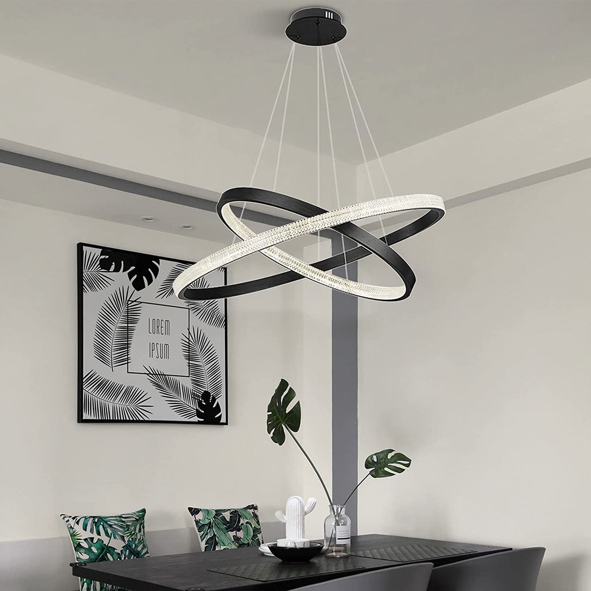 Modern 2 LED Circular Rings Crystal Pendent Light 3000K Single Color for Living Room