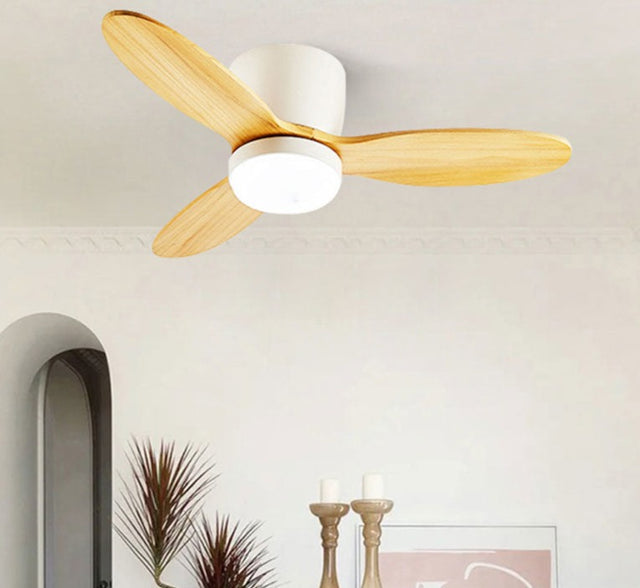 35Inch Design Fan Modern Floor Wood Dc Ceiling Fan Lamp With Remote Control Indoor Solid Wood LED light Fans For Home Ventilation