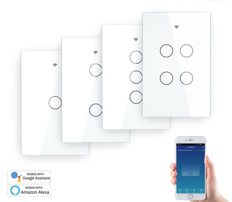 Wall Touch Smart Light Switch With Neutral/No Neutral ,No Capacitor Smart Life/Tuya 2/3 Way Control compatible Alexa Google