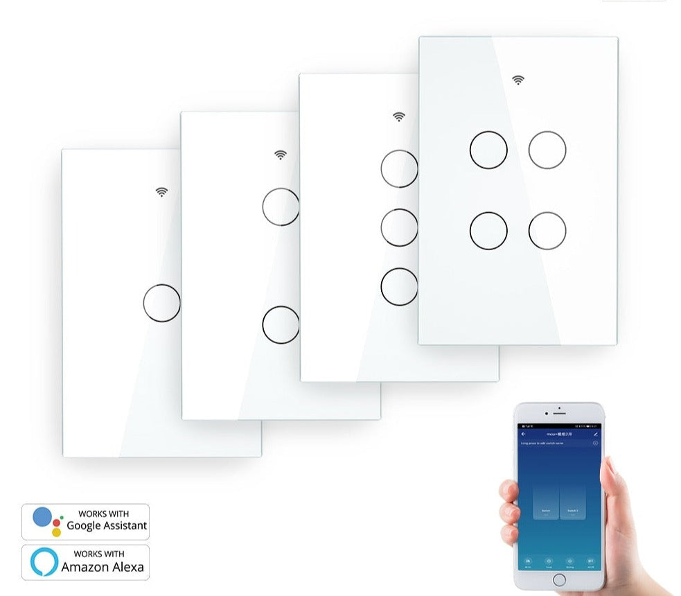 Wall Touch Smart Light Switch With Neutral/No Neutral ,No Capacitor Smart Life/Tuya 2/3 Way Control compatible Alexa Google
