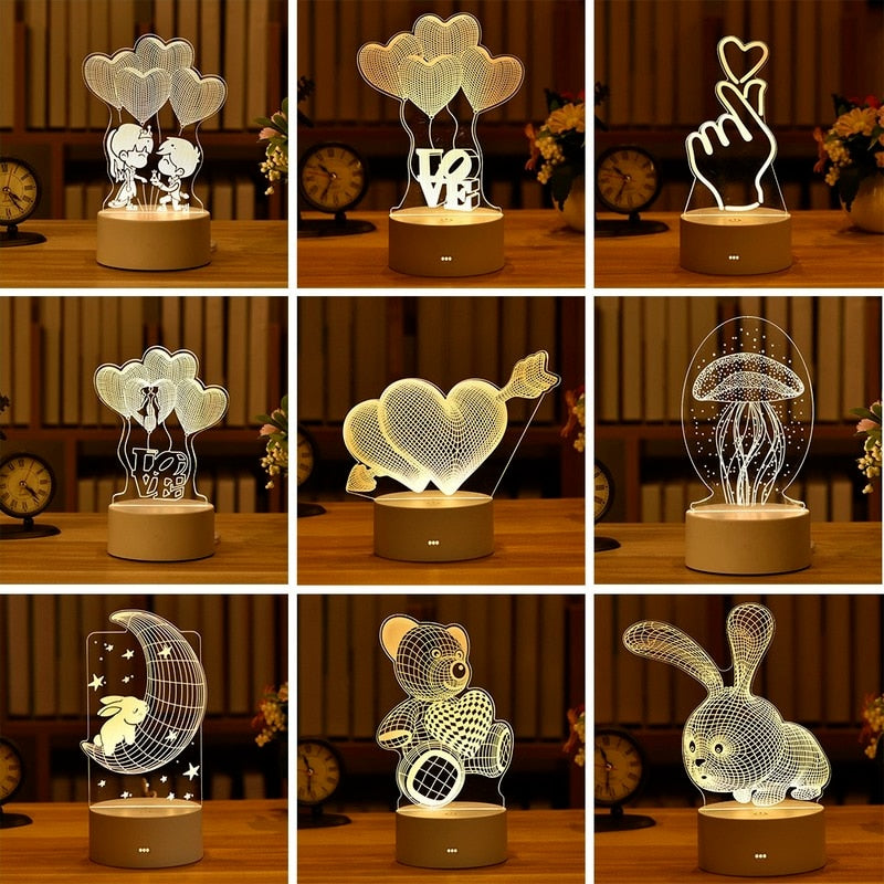 Romantic Love 3D Lamp Heart-shaped Balloon Acrylic LED Night Light Decorative Table Lamp Valentine&amp;#39;s Day Sweetheart Wife&amp;#39;s Gift
