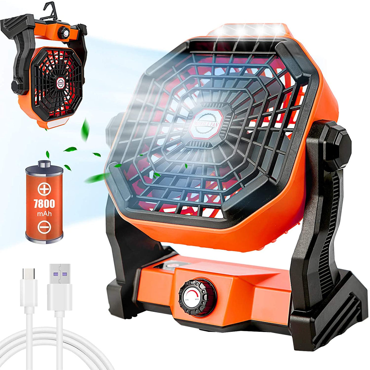 D2 USB Portable Rechargeable Adjustable Speed Lantern Camping Fishing Fan Flashlight With Led Lights For Tent Camping Supplies