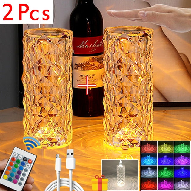 Crystal Lamp Touch Table Bedside Lamps Light Fixture 16 Colors LED Atmosphere Room Decor Christmas Room Decoration Home Lights