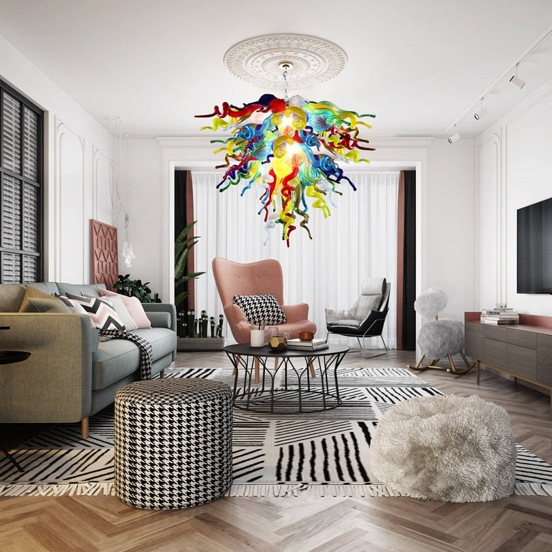 Colorful Pendant Light Italy Hand Blown Glass Chandelier Lightings LED 24Inches Home Island Light Villa Living Room Kitchen Room
