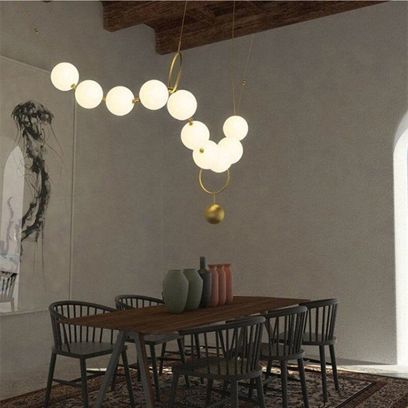 Moderne Witte Glazen Bol Hanglamp Voor Restaurant Hal Creatieve Ketting Ontwerp Decro Verlichtingsarmaturen Met 8 Lampen