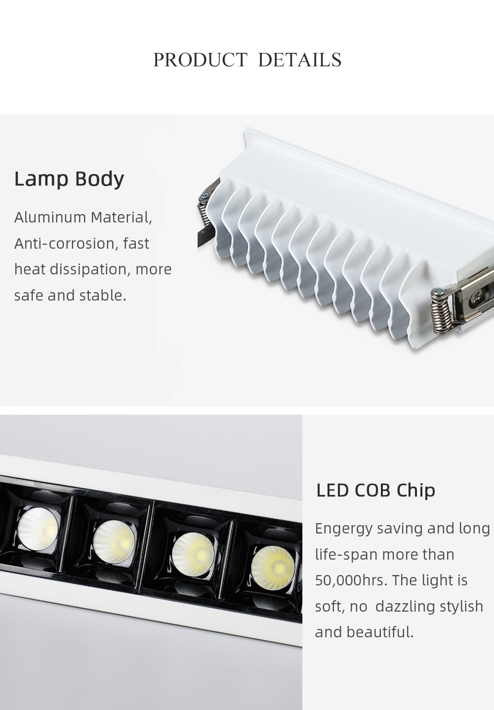 Creative Anti-Glare Linear Recessed Grille Line Lights 2W 4W 6W 10W 20W 30W Living Room Corridor Strip COB LED Ceiling Downlight