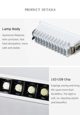 Creative Anti-Glare Linear Recessed Grille Line Lights 2W 4W 6W 10W 20W 30W Living Room Corridor Strip COB LED Ceiling Downlight