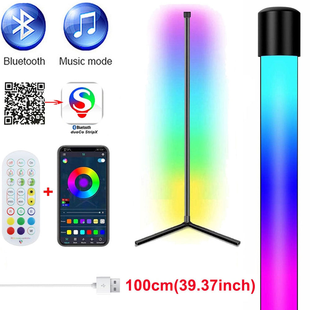 59 inch Corner Floor Lamp Dimmable APP Control Standing Lamps Remote LED RGB Light for Bedroom Decor Living Room Indoor Lighting