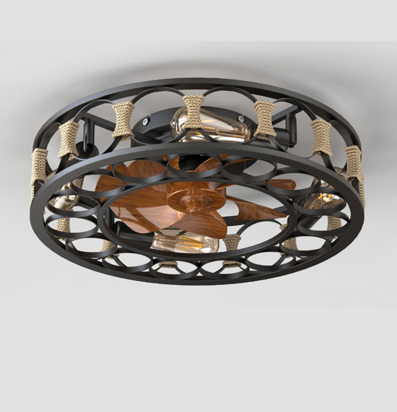 Strong Wind Ceiling Fan Lamp Nordic Restaurant American Style Retro Low Floor Ceiling Mounted Electric Fan Fan With Lamp
