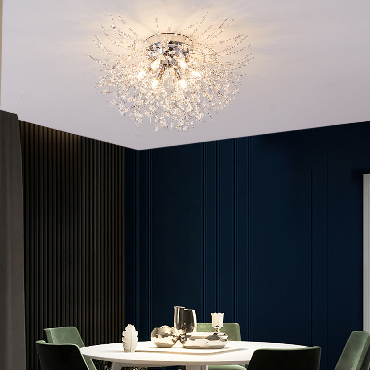 LED Crystal Firework Chandelier Modern Style Ceiling Light Fixtures 6 Light Pendant