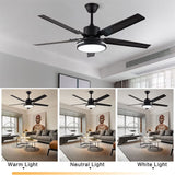 Black/Silver 48 Inch Modern LED Ceiling Fan Silent Motor with Remote Control