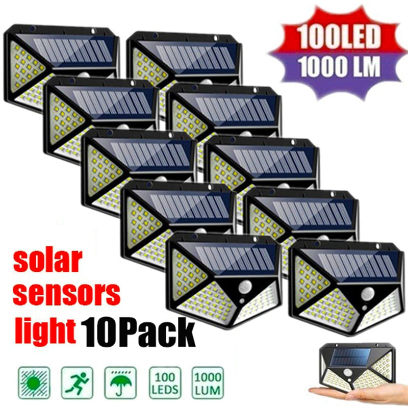 Solar powered, motion sensors lights, 100 LED beads, 1000 LUMENS