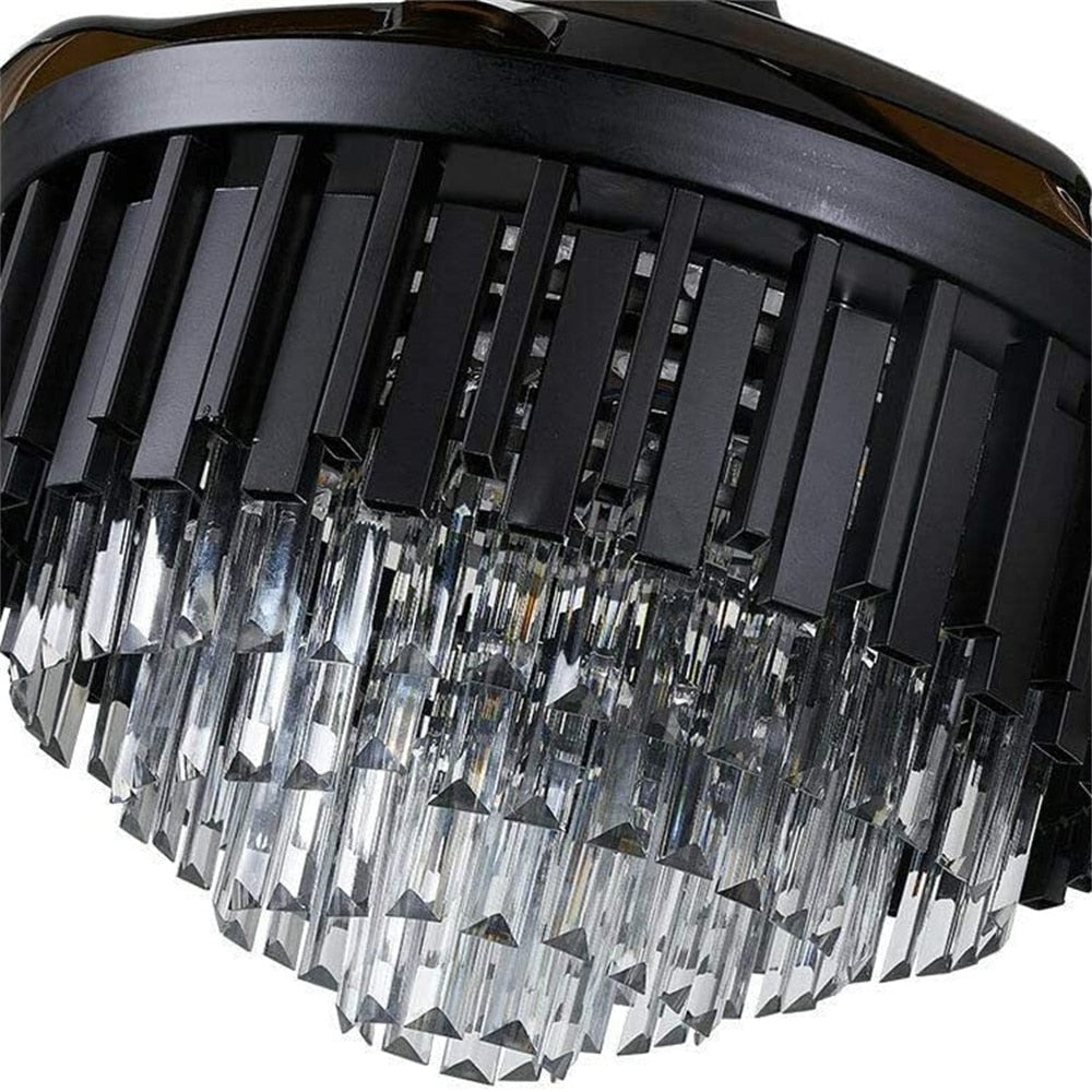 LED Crystal Chandelier Retractable Ceiling Fan Light with Remote Control