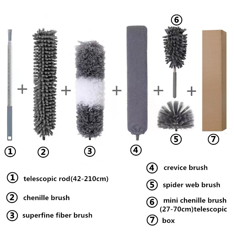 2023 Telescopic Cleaning Duster Brush Extended Long Crevice Spider Web Microfiber Brushes Bendable Household Dust Clean Remover