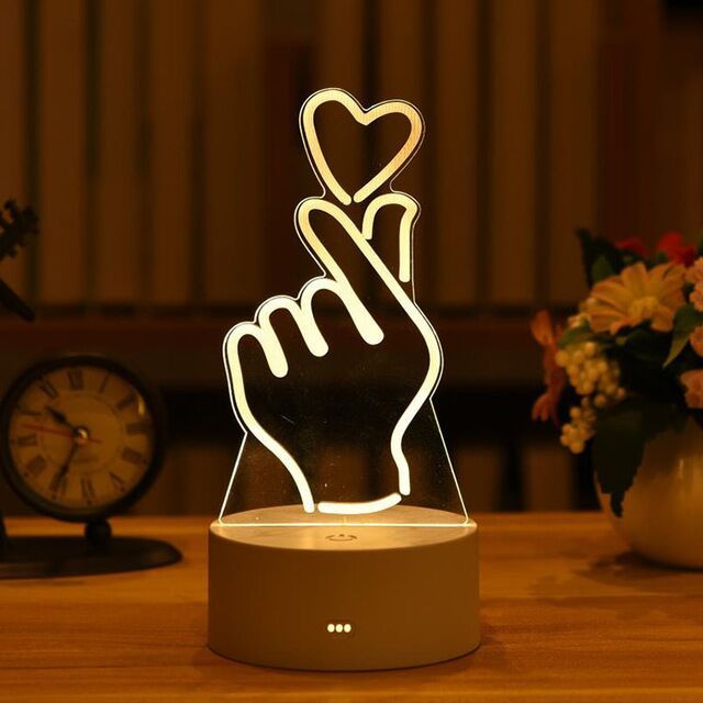Romantic Love 3D Acrylic Led Lamp for Home Children&amp;#39;s Night Light Table Lamp Birthday Party Decors Valentine&amp;#39;s Day Bedside Lamp