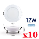 10pcs/lot Led Downlights 220V Ceiling Light 3W 5W 7W Recessed Down Light Round Panel Light 9W 12W 15W Spotlight Indoor Lighting