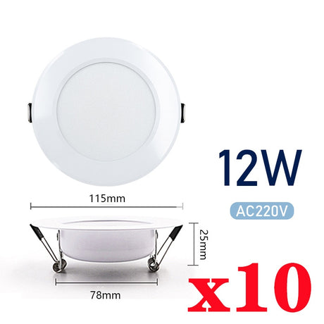 10pcs/lot Led Downlights 220V Ceiling Light 3W 5W 7W Recessed Down Light Round Panel Light 9W 12W 15W Spotlight Indoor Lighting
