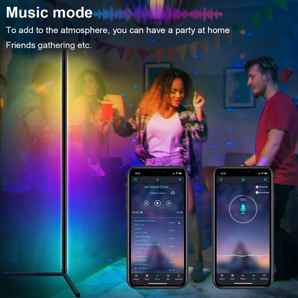 RGB LED Floor Lamp Bedroom Bedside Decoration Corner Floor Lamp WIFI Bluetooth App and Remote Control Indoor Atmosphere Lamp