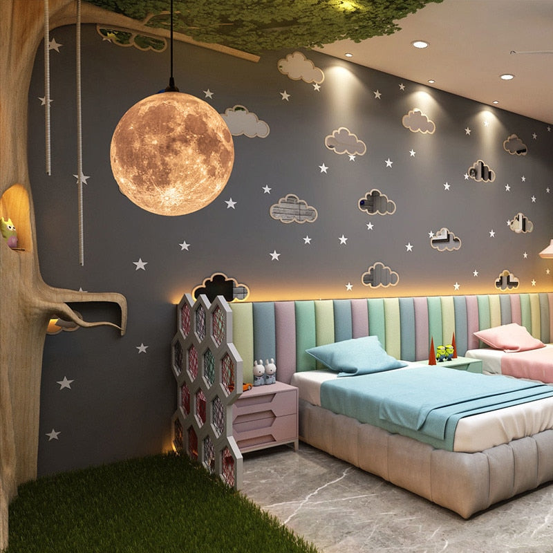 Novelty Creative Pendant Light 3D Print Moon Atmosphere Chandeliers Restaurant Bar Living Dining Room Lamp Suspension Luminaire