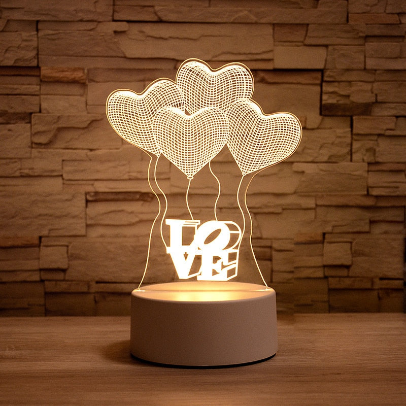 Romantic Love 3D Lamp Heart-shaped Balloon Acrylic LED Night Light Decorative Table Lamp Valentine&amp;#39;s Day Sweetheart Wife&amp;#39;s Gift