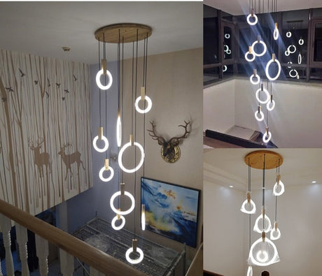 Modern LED chandelier Nordic living room ring hanging lights bedroom fixtures stair lighting home illumination long pendant lamp
