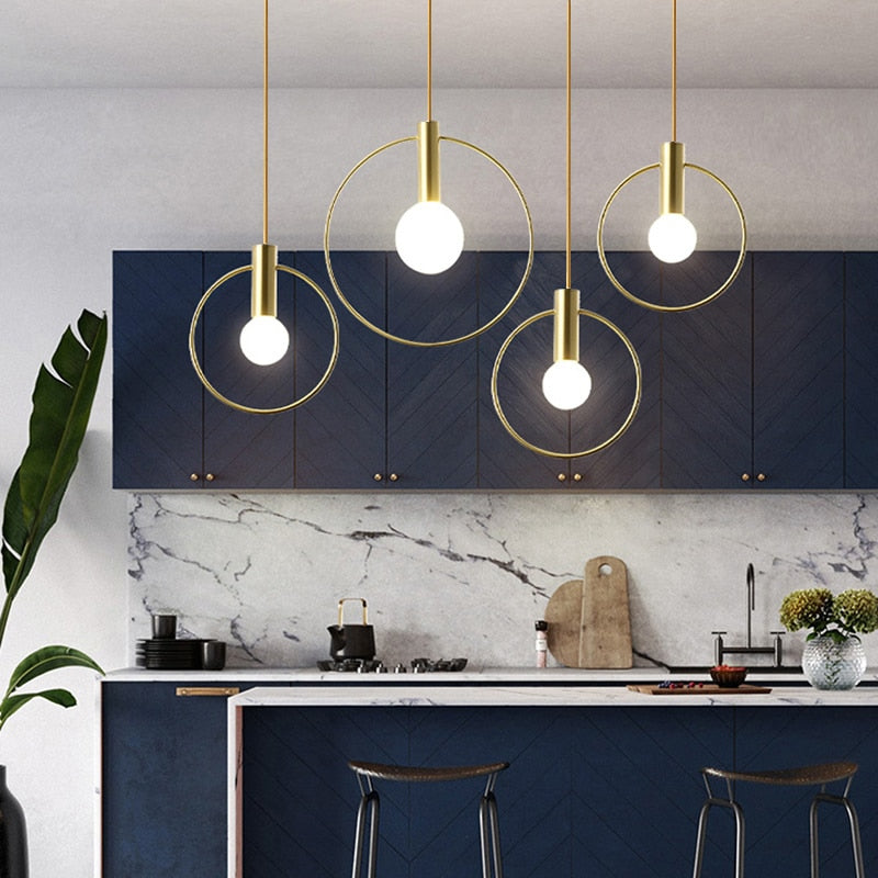 Personality Ins Wind Single Head Ring Pendant Lights for Bedroom Bedside Dinning Bar Porch Lighting Fixture Hanging Lamp
