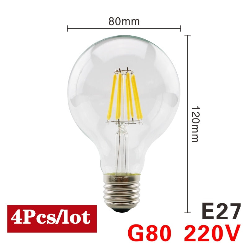 4pcs/lot LED Candle Bulb C35 ST64 Vintage Lamp E14 LED E27 A60 G95 G125 AC220V LED Globe 2W 4W 6W 8W Filament Edison Light Bulbs