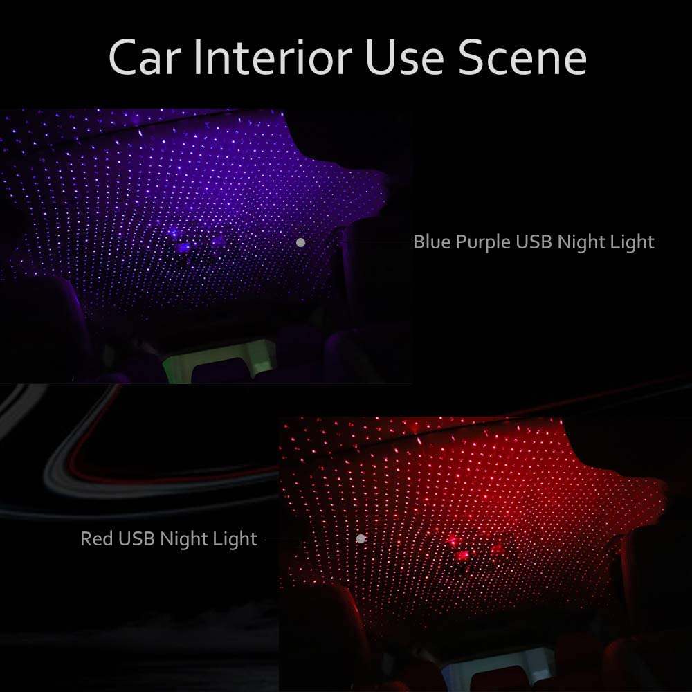 2X Romantic LED Starry Sky Night Light 5V USB Powered Galaxy Star Projector Lamp for Car Roof Room Ceiling Decor Plug and Play