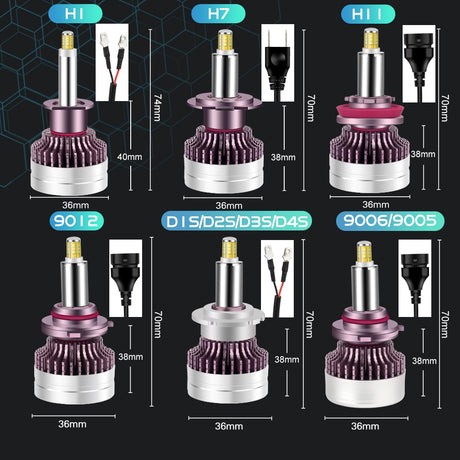 H7 LED Can bus 360 6000K Car Headlight Bulb H1 H11 H8 HB3 9005 HB4 9006 9012 HIR2 Led Auto Lamp 12 Sides CSP 25000LM Hi/Low Beam