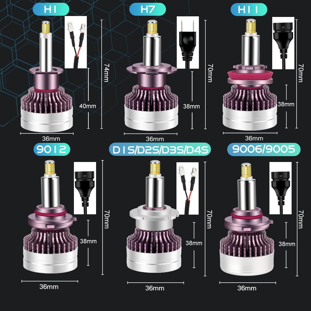 H7 LED Can bus 360 6000K Car Headlight Bulb H1 H11 H8 HB3 9005 HB4 9006 9012 HIR2 Led Auto Lamp 12 Sides CSP 25000LM Hi/Low Beam