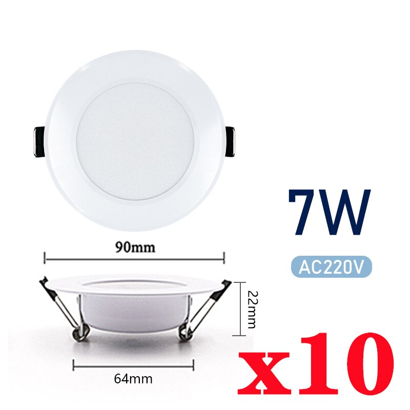 10pcs/lot Led Downlights 220V Ceiling Light 3W 5W 7W Recessed Down Light Round Panel Light 9W 12W 15W Spotlight Indoor Lighting