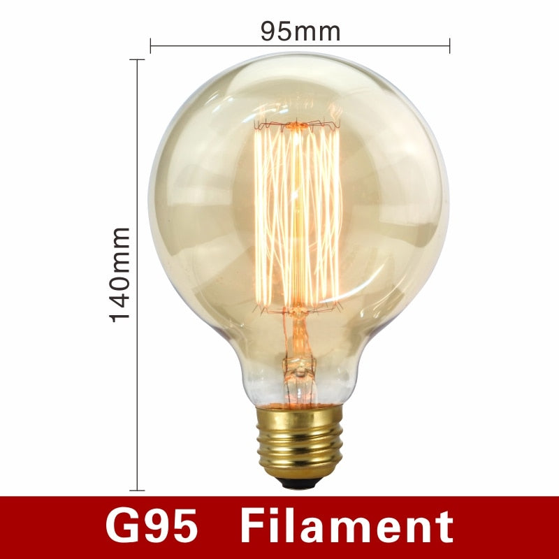 Retro Edison Bulb E27 220V 40W Light Bulb A60 ST58 ST64 T10 T45 T185 G80 G95 Filament Vintage Ampoule Incandescent Spiral Lamp