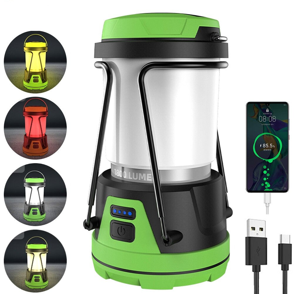 2 in 1 Portable LED Camping Lantern USB Rechargeable Work Light Outdoor Searchlight Power Bank Tent Lamp Infinite Dimming 3 Colors