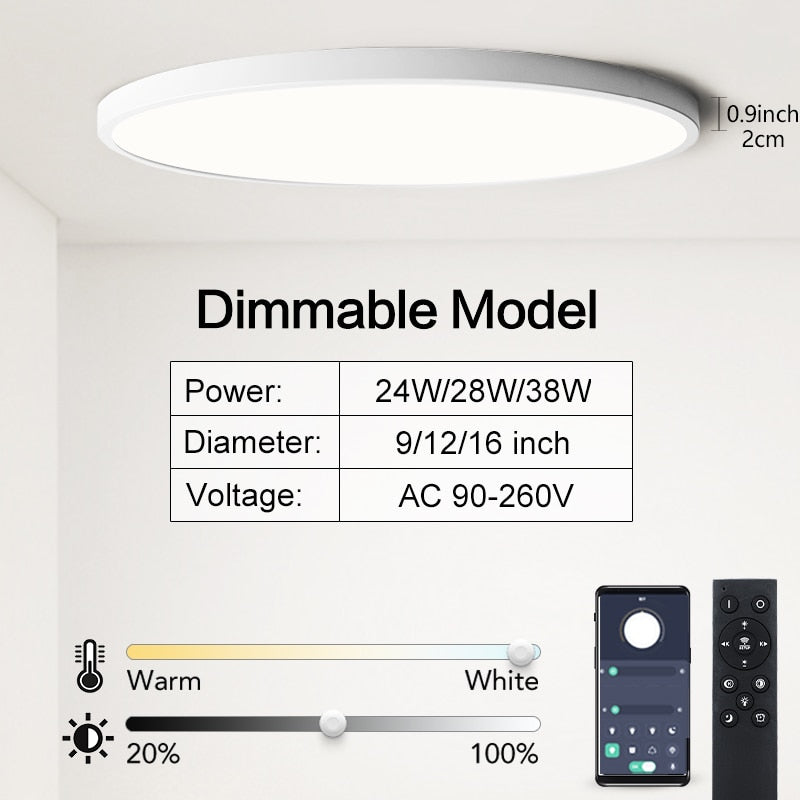 Ultra-thin Dimmable LED Ceiling Panel light Smart APP/Remote Control 