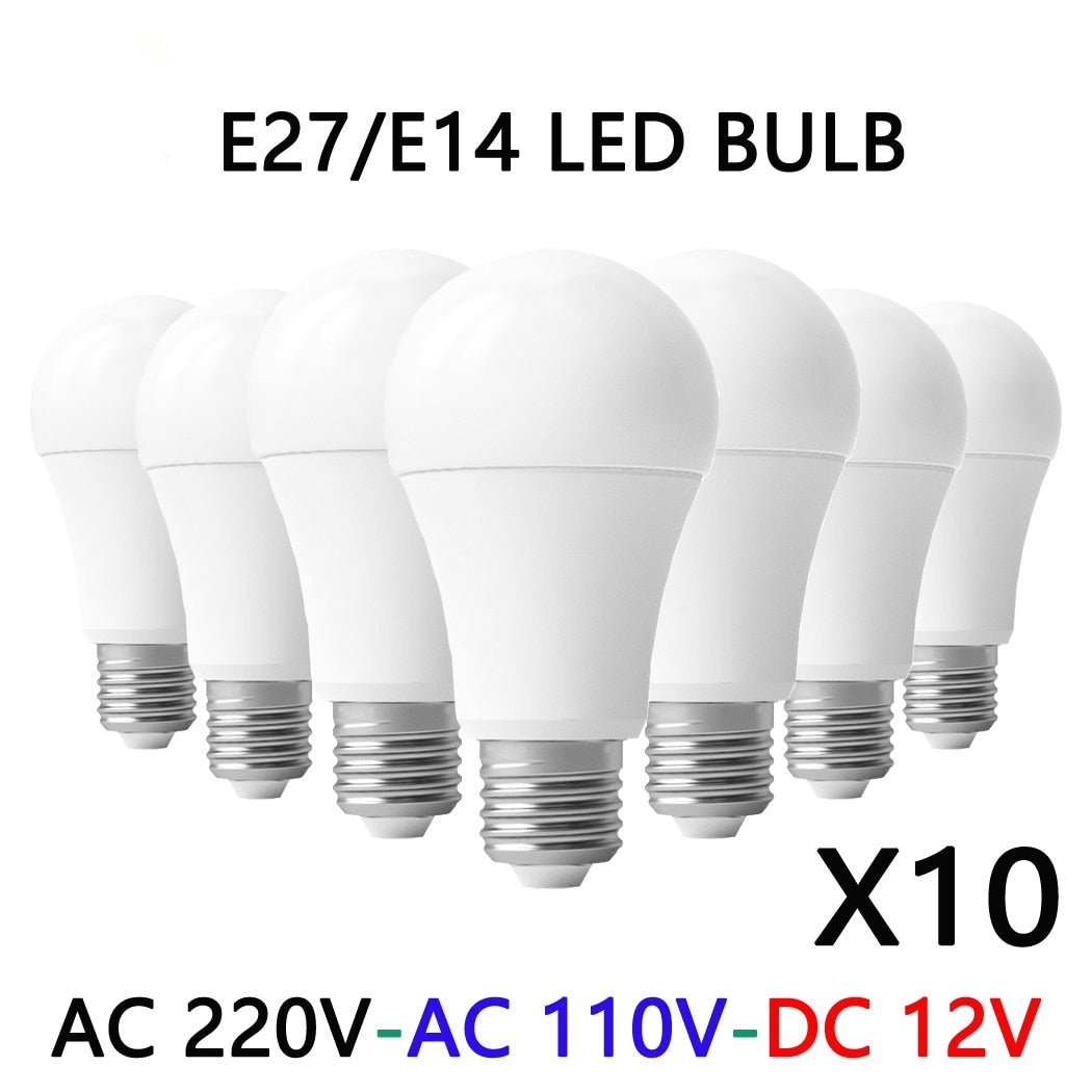 LED Bulb Lamps E27 E14 AC220V 110V 120V DC12V-85V 24 Light Bulb power 10pcs 20W 18W 15W 12W 9W 5W 3W Lampada Living Room Home LED
